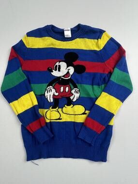 Disney Sweater Youth Large Multicolor Stripe Mickey Mouse Pullover Crew Neck